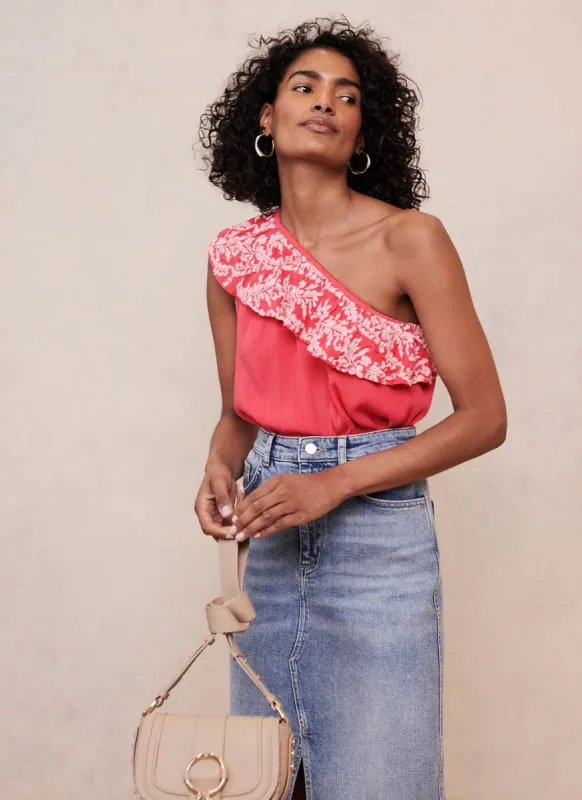 Pink Floral One Shoulder Top sold by Mint Velvet