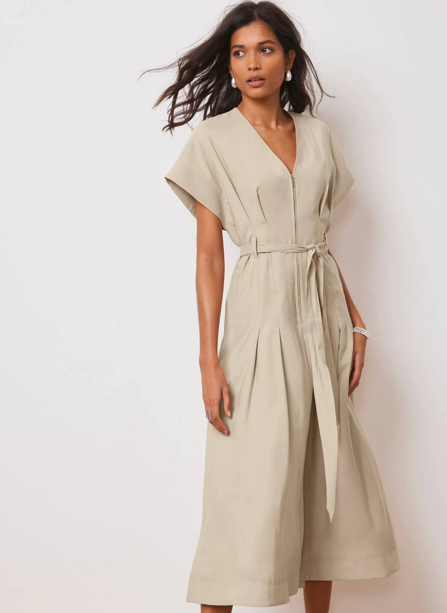 Beige Belted Zip Midi Dress sold by Mint Velvet