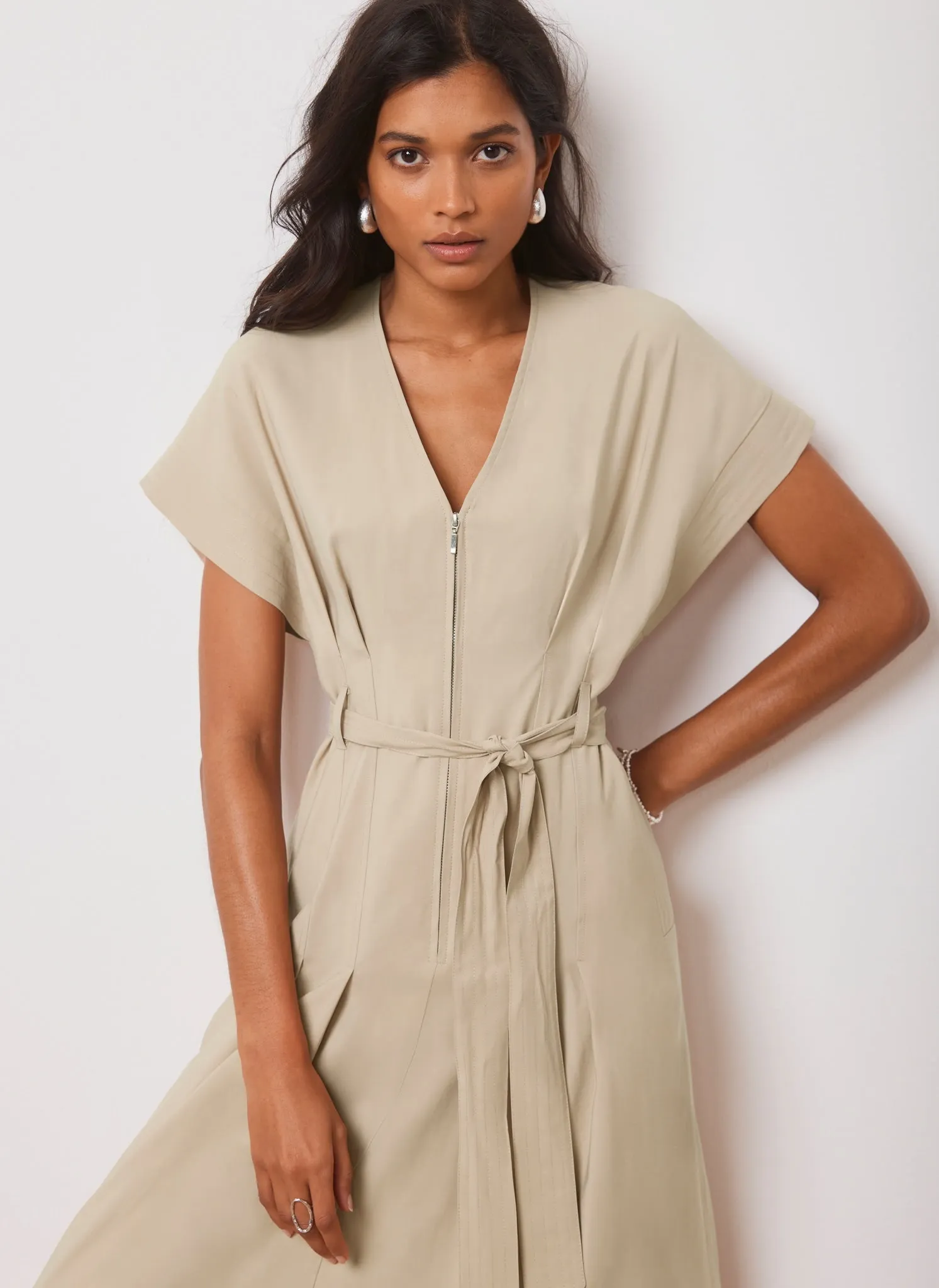 Beige Belted Zip Midi Dress sold by Mint Velvet product image thumbnail 4