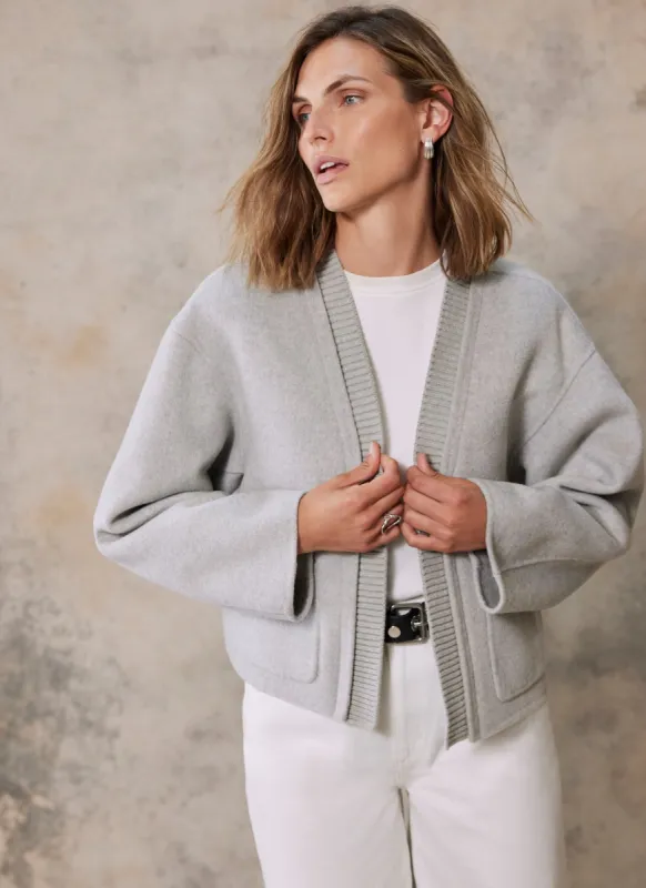 Grey Wool Blend Boxy Jacket sold by Mint Velvet