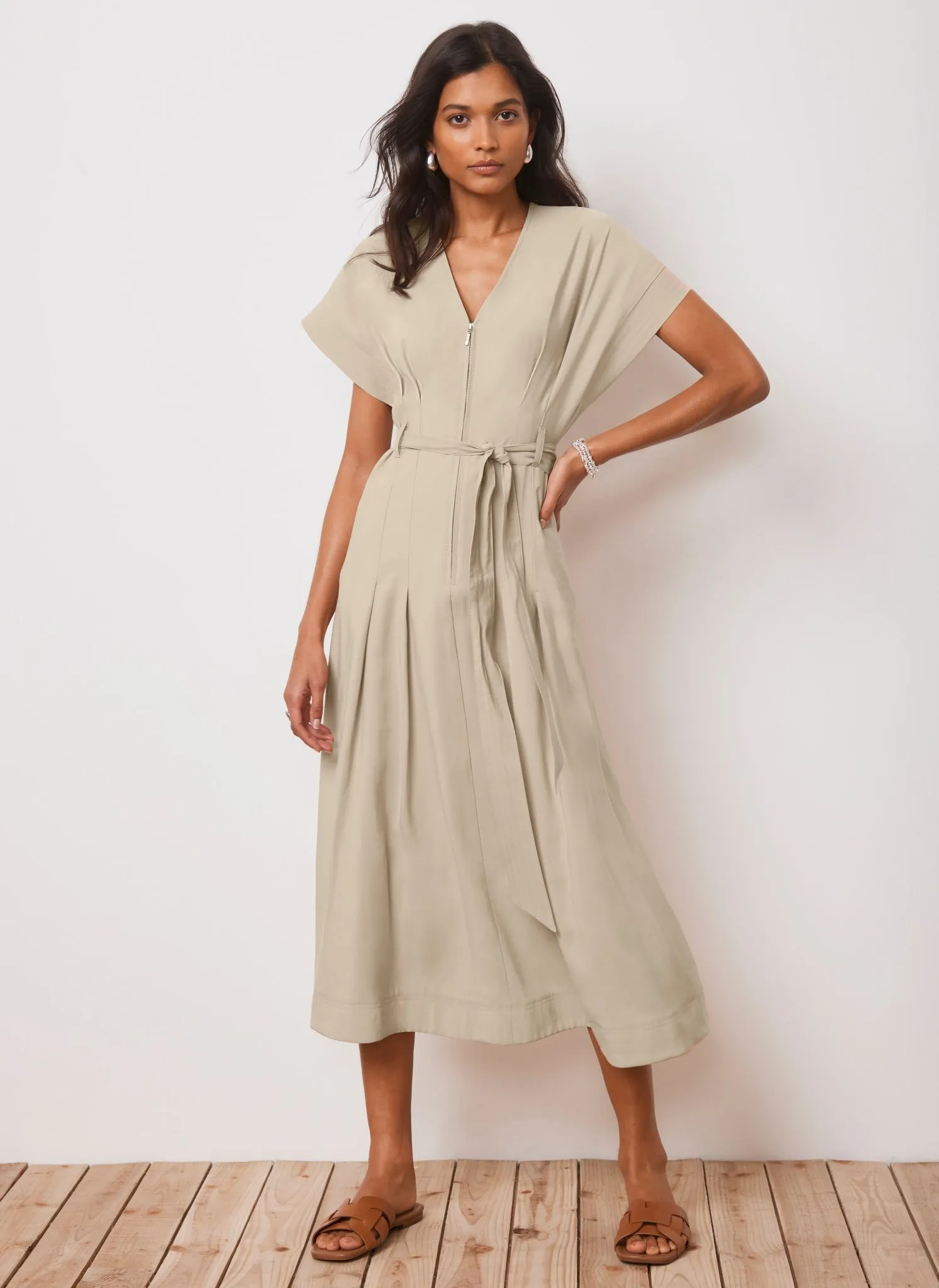 Beige Belted Zip Midi Dress sold by Mint Velvet product image thumbnail 2
