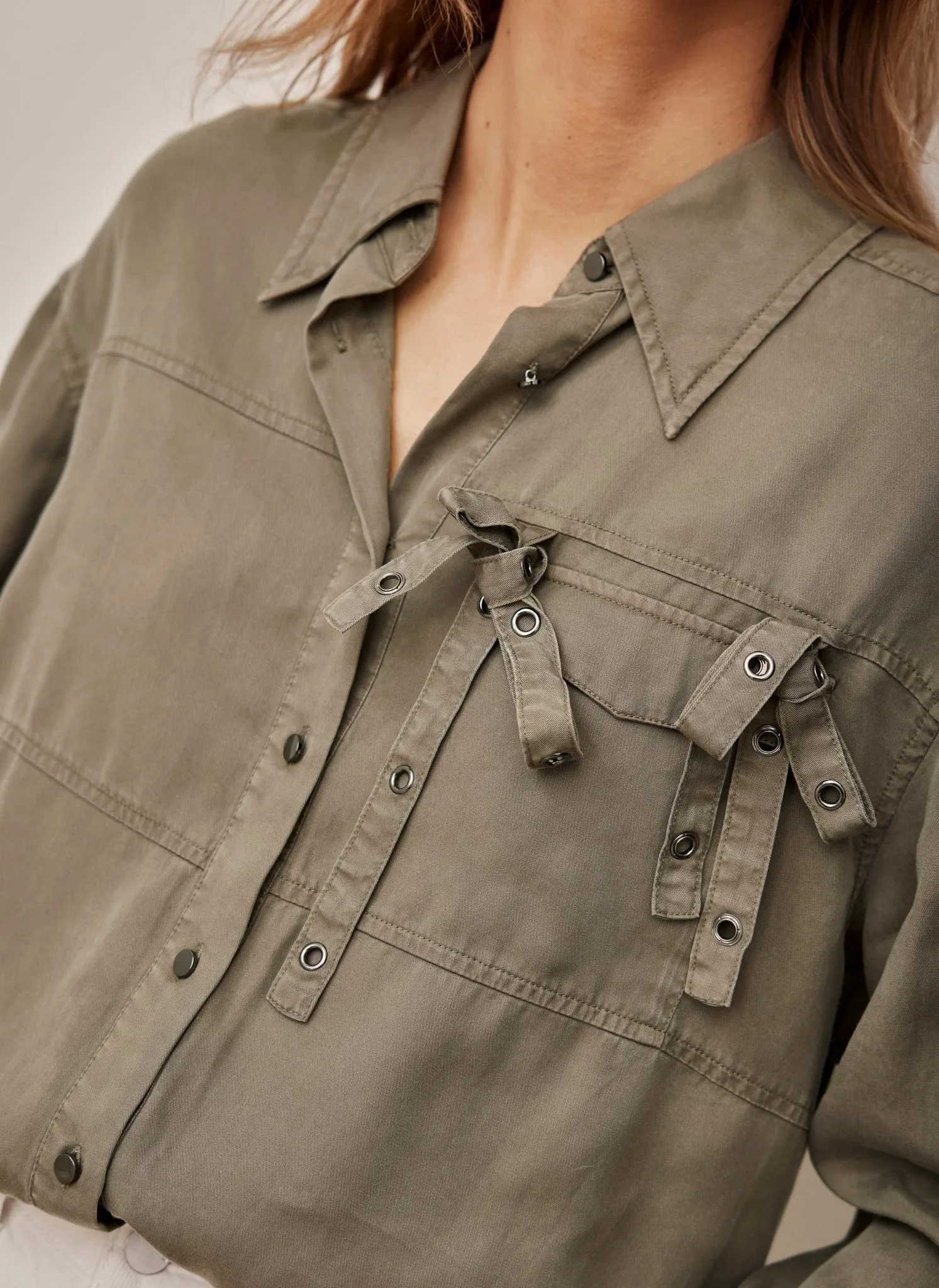 Khaki Eyelet Detail Shirt sold by Mint Velvet product image thumbnail 3