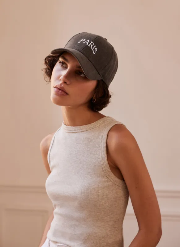 Grey Denim Paris Slogan Cap sold by Mint Velvet