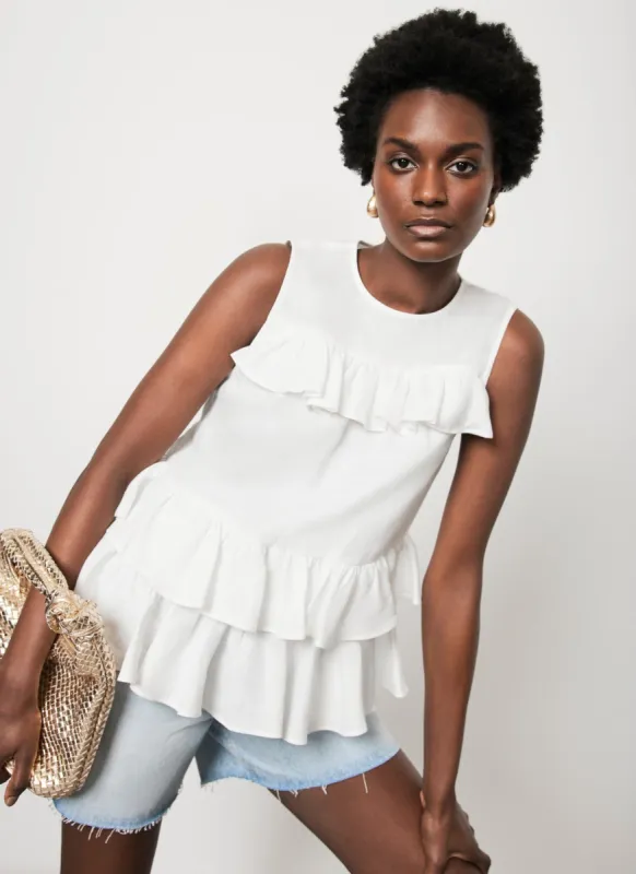 White Linen Ruffle Top sold by Mint Velvet
