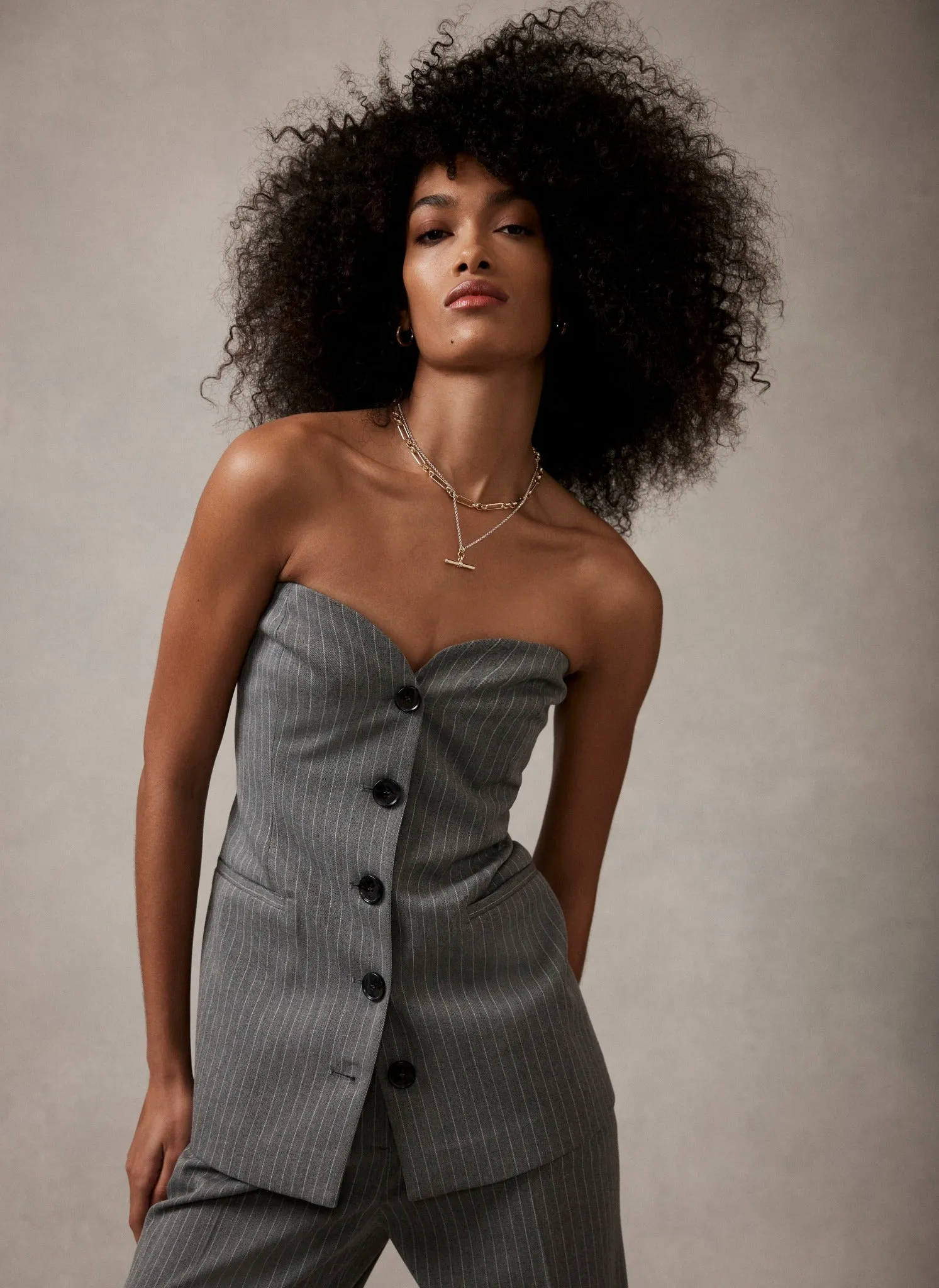 Grey Pinstripe Bandeau Top sold by Mint Velvet product image thumbnail 4