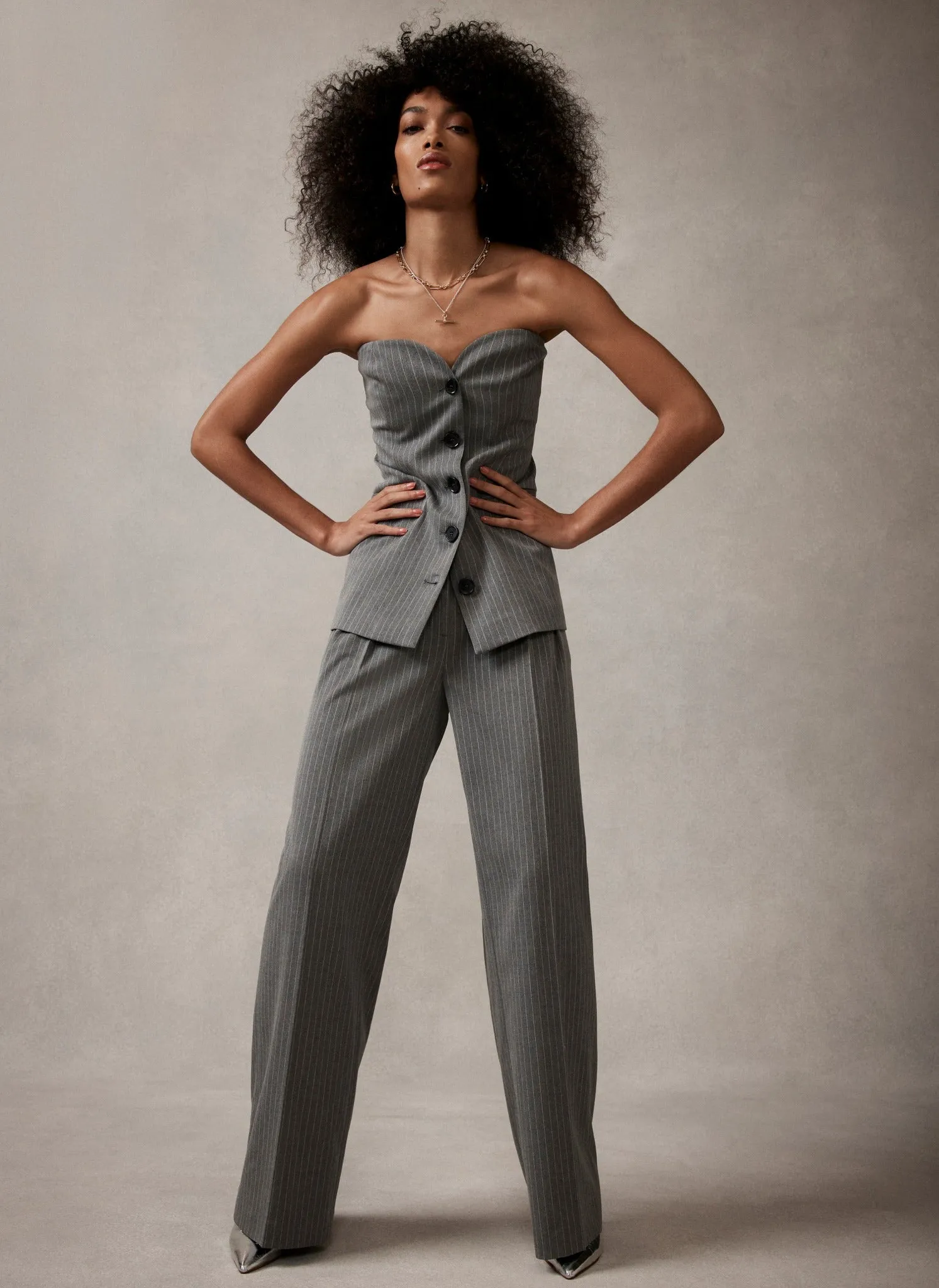 Grey Pinstripe Bandeau Top sold by Mint Velvet product image thumbnail 3