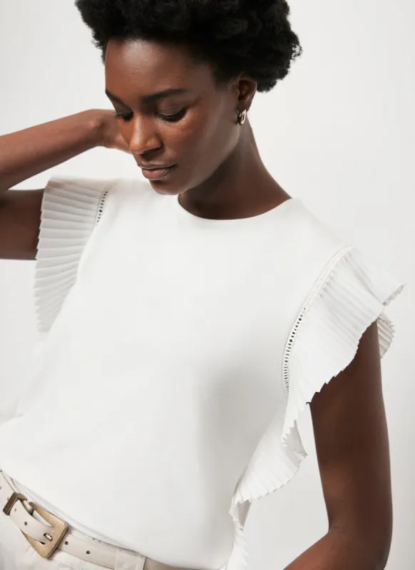 White Cotton Pleated T-Shirt sold by Mint Velvet