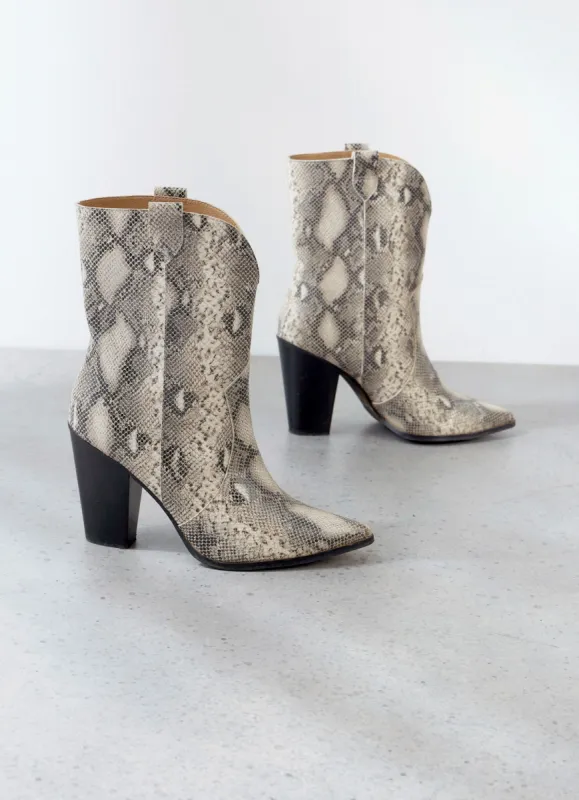 Snake Print Leather Cowboy Boots sold by Mint Velvet