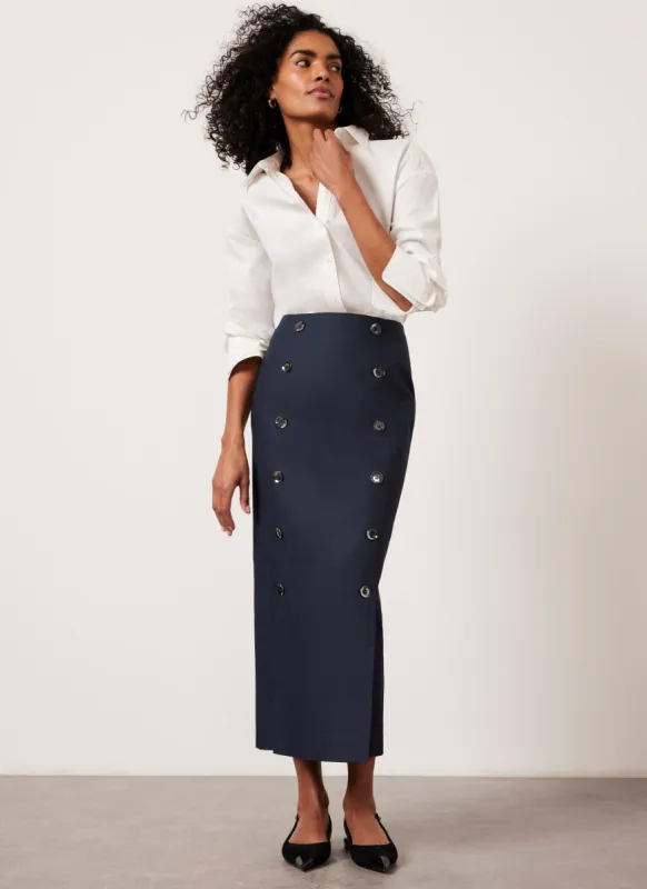 Navy Cotton Button Maxi Skirt sold by Mint Velvet