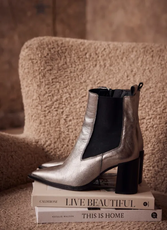 Gunmetal Metallic Leather Ankle Boots sold by Mint Velvet