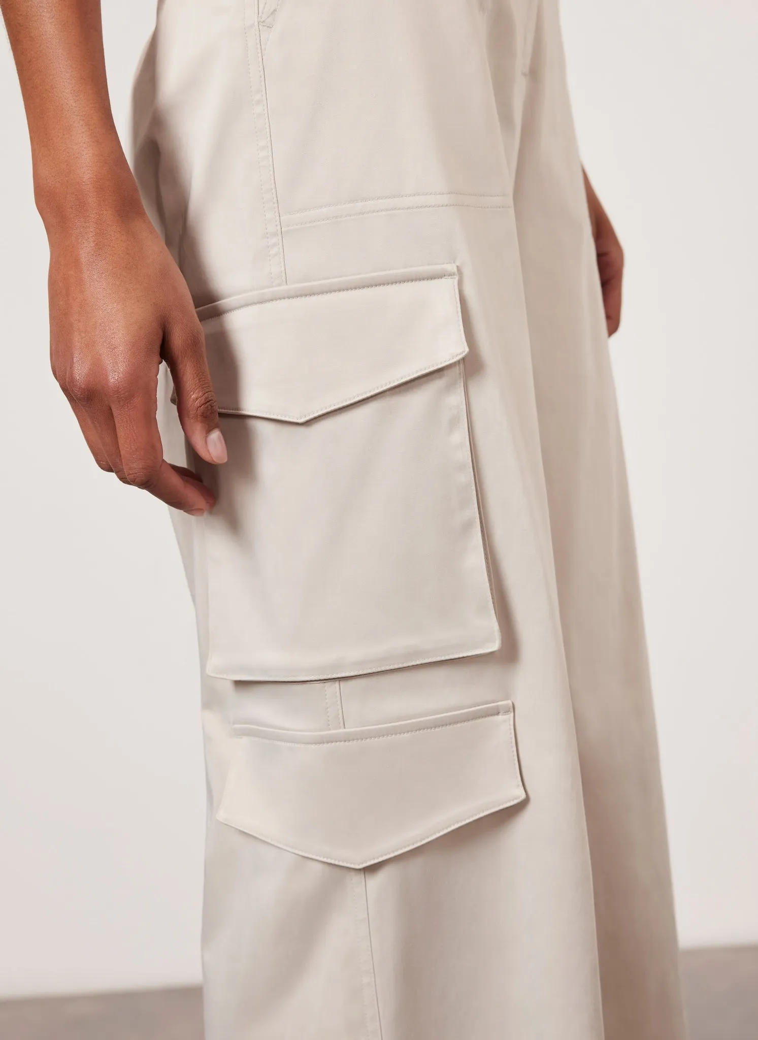 Neutral Straight Satin Cargo Trousers sold by Mint Velvet product image thumbnail 3
