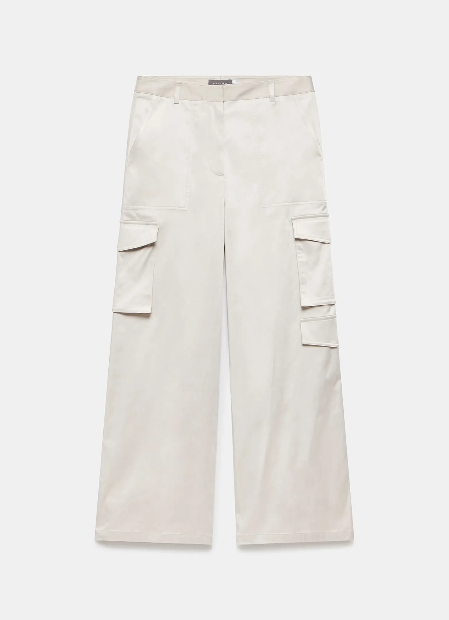 Neutral Straight Satin Cargo Trousers sold by Mint Velvet product image thumbnail 5