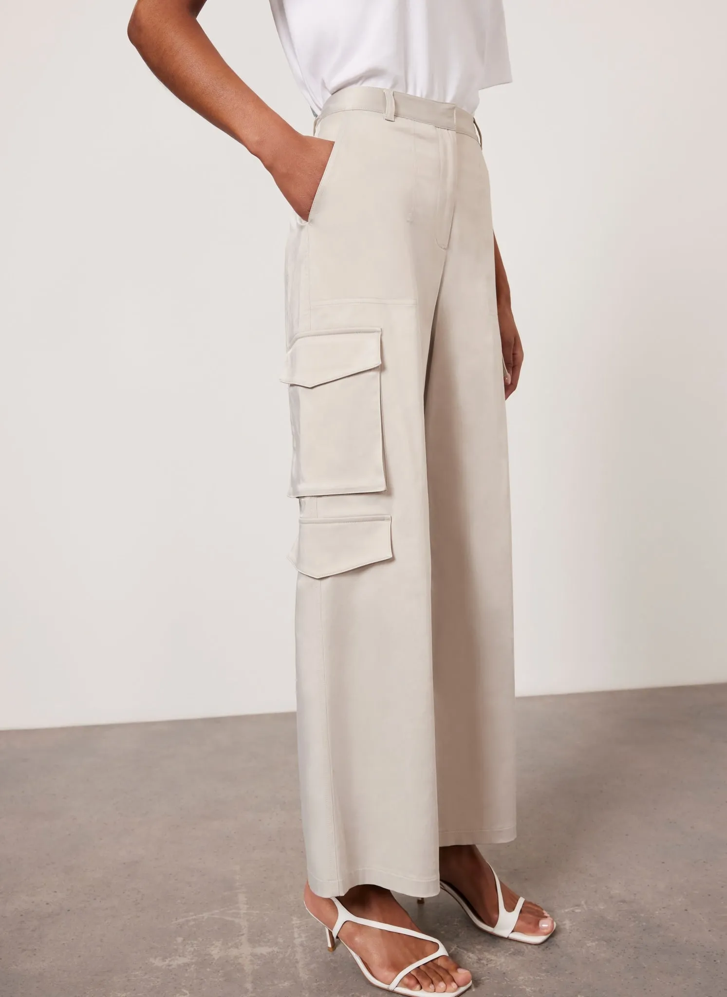 Neutral Straight Satin Cargo Trousers sold by Mint Velvet product image thumbnail 2