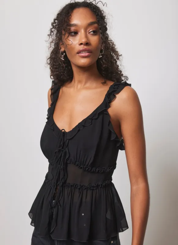 Black Ruffle Cami Top sold by Mint Velvet