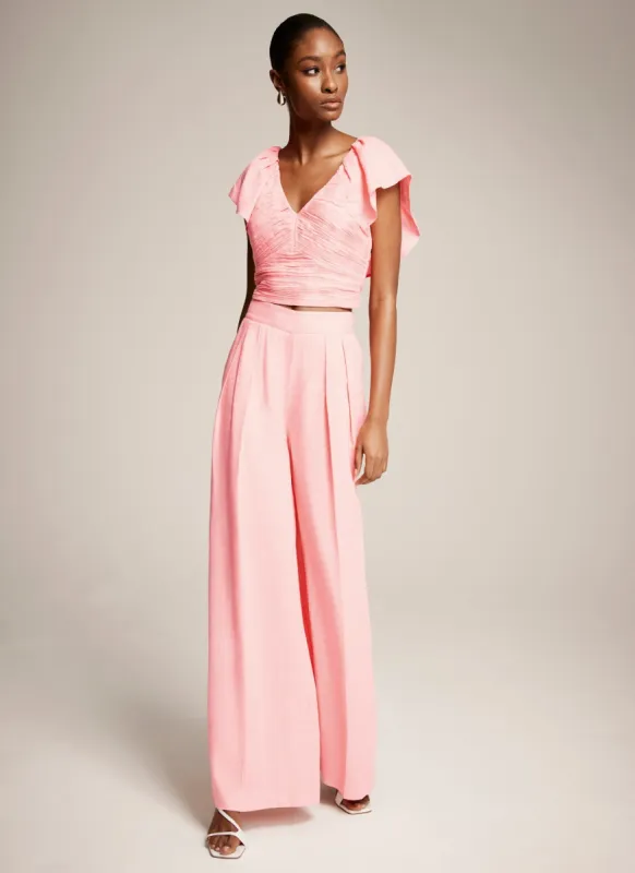 Pink Linen Wide Trousers sold by Mint Velvet