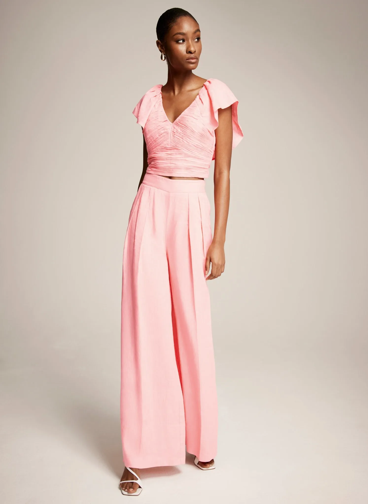 Pink Linen Wide Trousers sold by Mint Velvet