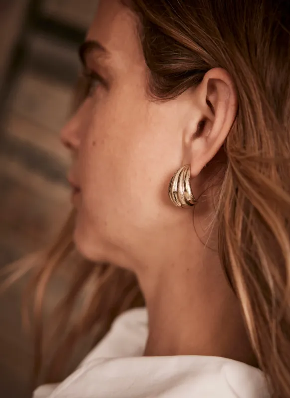 Gold Tone Ribbed Teardrop Earrings sold by Mint Velvet