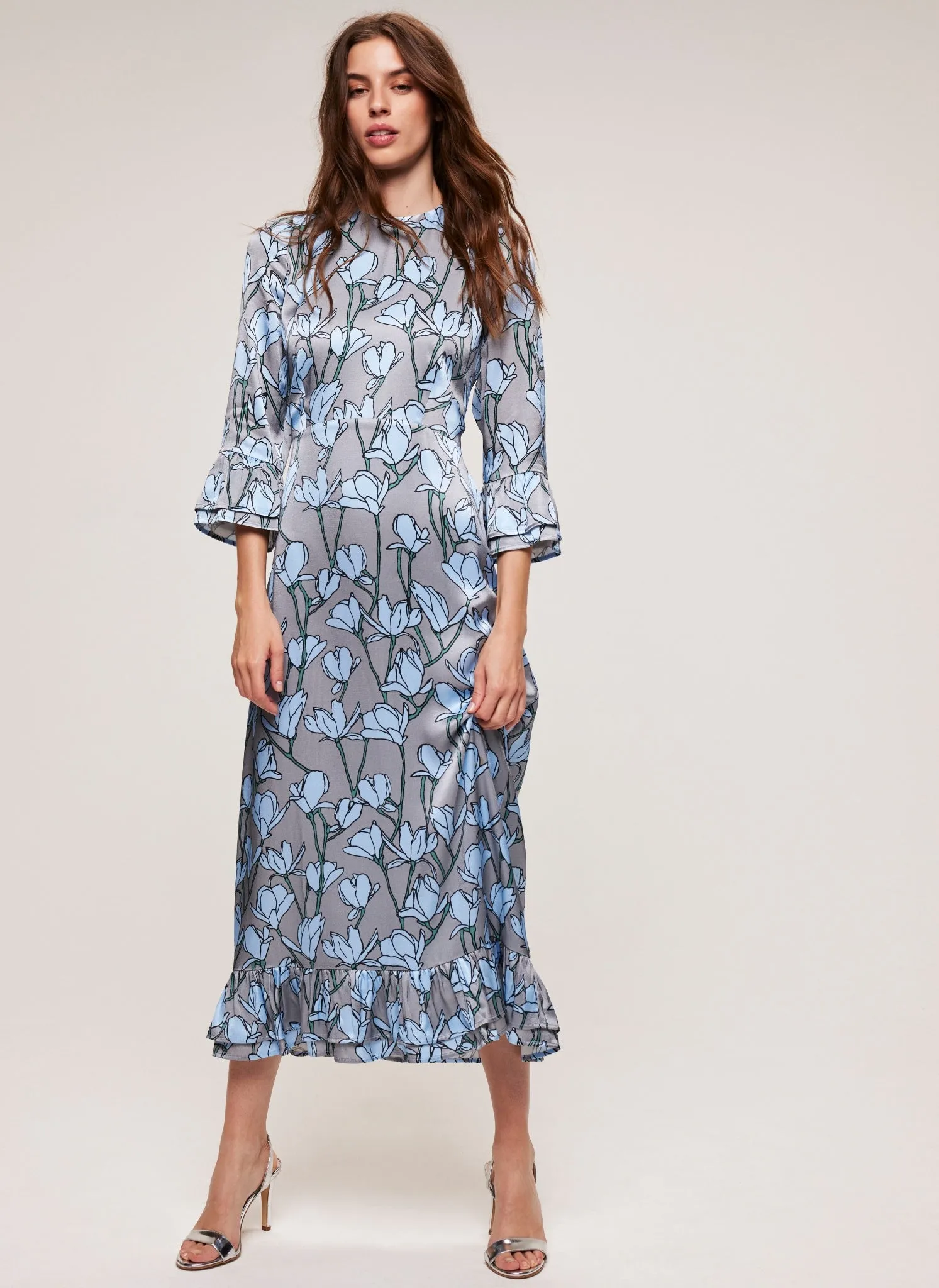 Grey Print Pleated Midi Dress sold by Mint Velvet