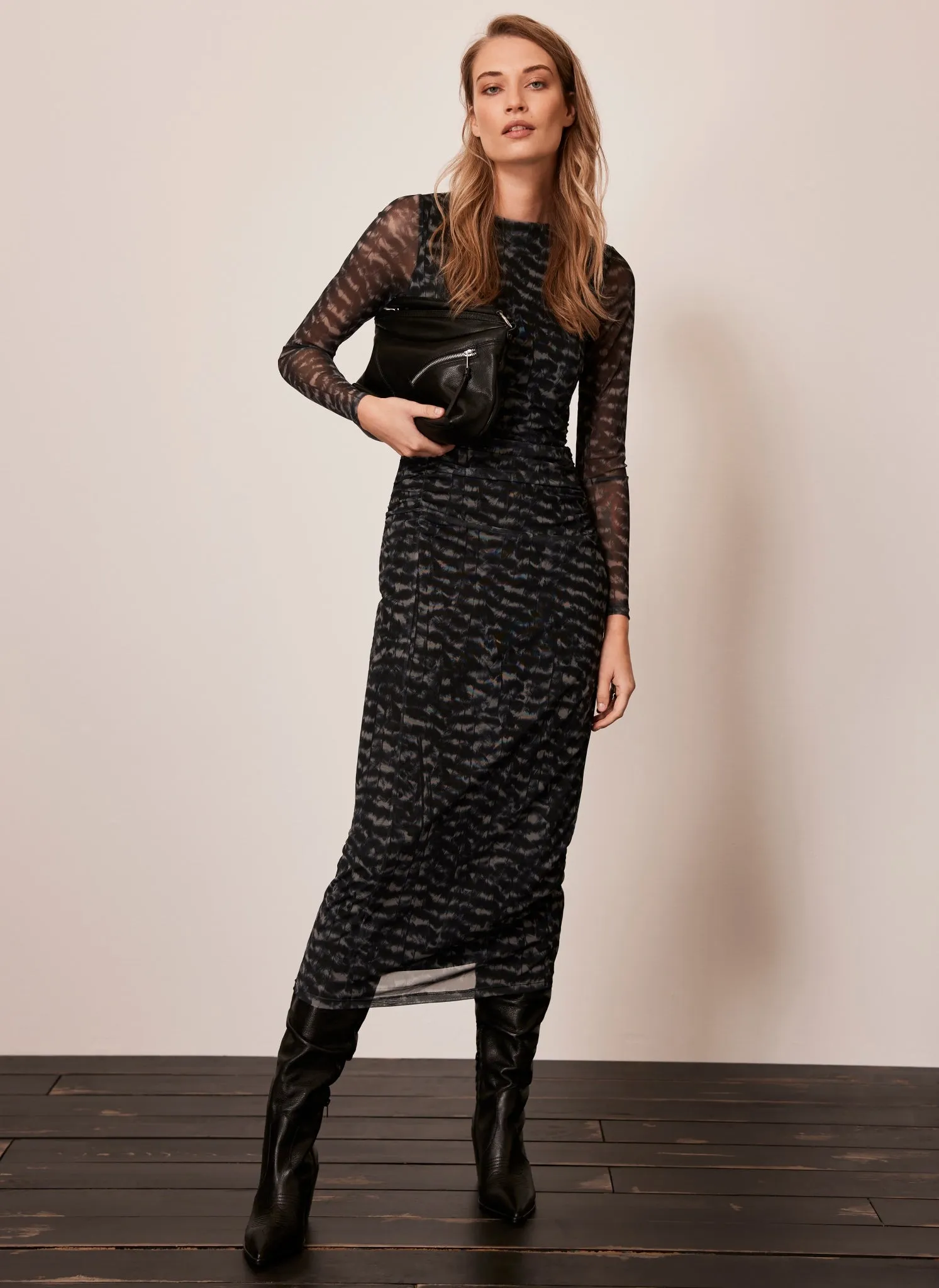 Navy Print Mesh Midi Dress sold by Mint Velvet