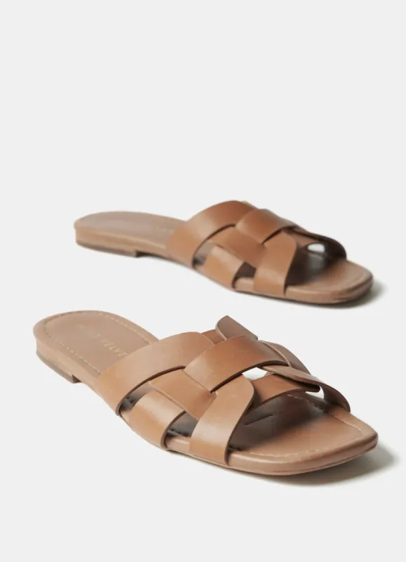 Tan Leather Woven Flat Sandals sold by Mint Velvet