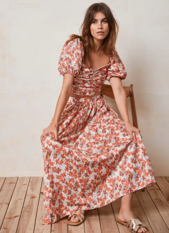 Orange Floral Print Maxi Skirt sold by Mint Velvet
