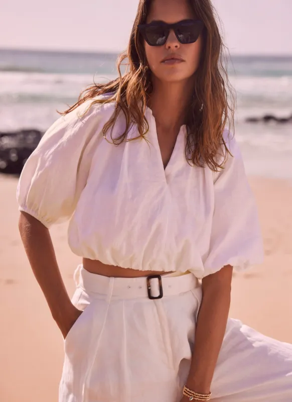 White Linen Puff Sleeve Top sold by Mint Velvet