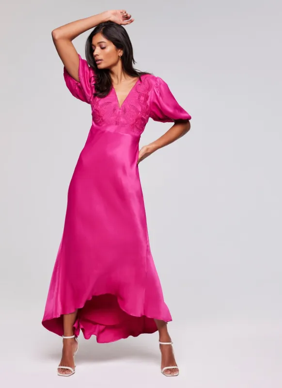 Pink Lace Puff Sleeve Maxi Dress sold by Mint Velvet