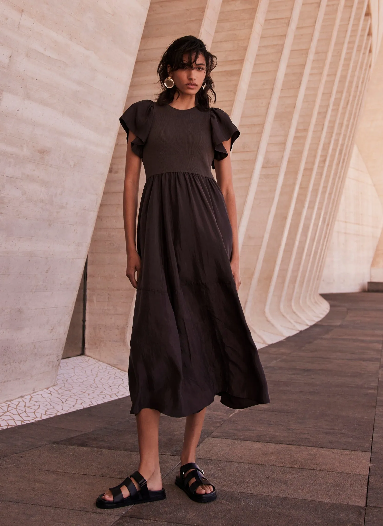 Brown Jersey Ruffle Midi Dress sold by Mint Velvet product image thumbnail 5