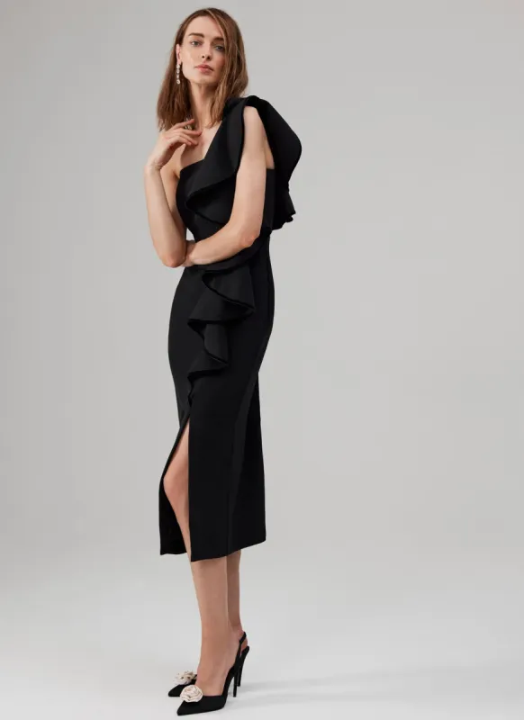 Black Ruffle Midi Dress sold by Mint Velvet