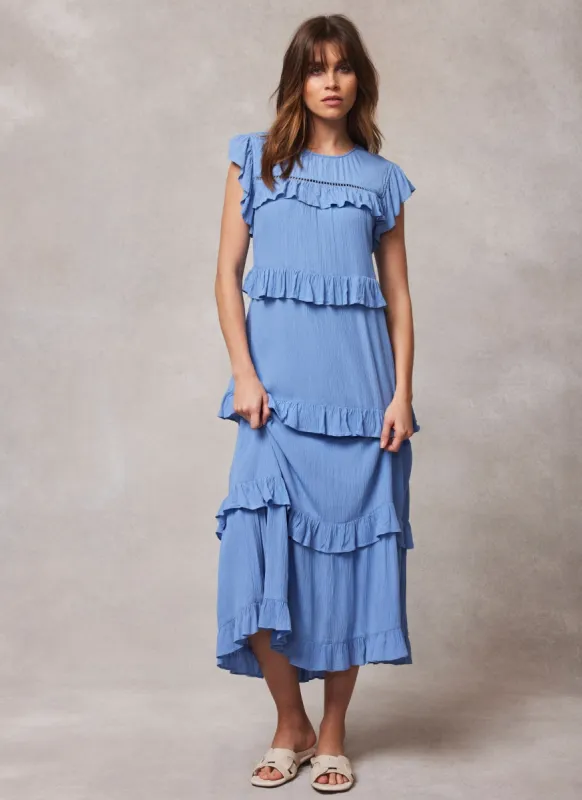 Blue Tiered Ruffle Midi Dress sold by Mint Velvet
