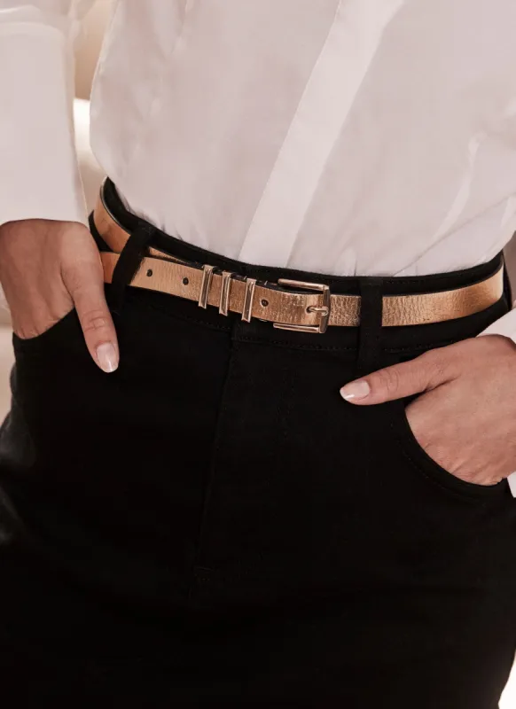 Gold Leather Skinny Buckle Belt sold by Mint Velvet