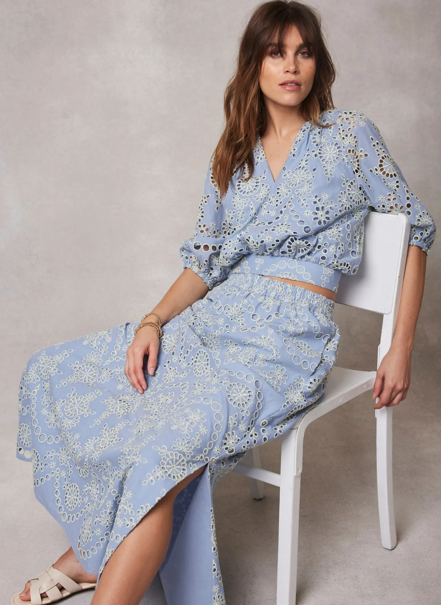 Blue Broderie Cotton Midi Skirt sold by Mint Velvet product image thumbnail 2