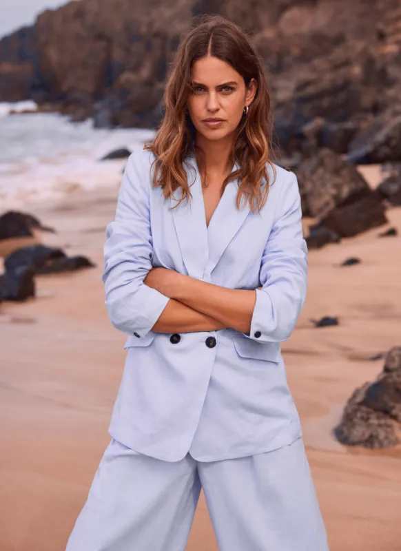 Blue Linen Double Breasted Blazer sold by Mint Velvet