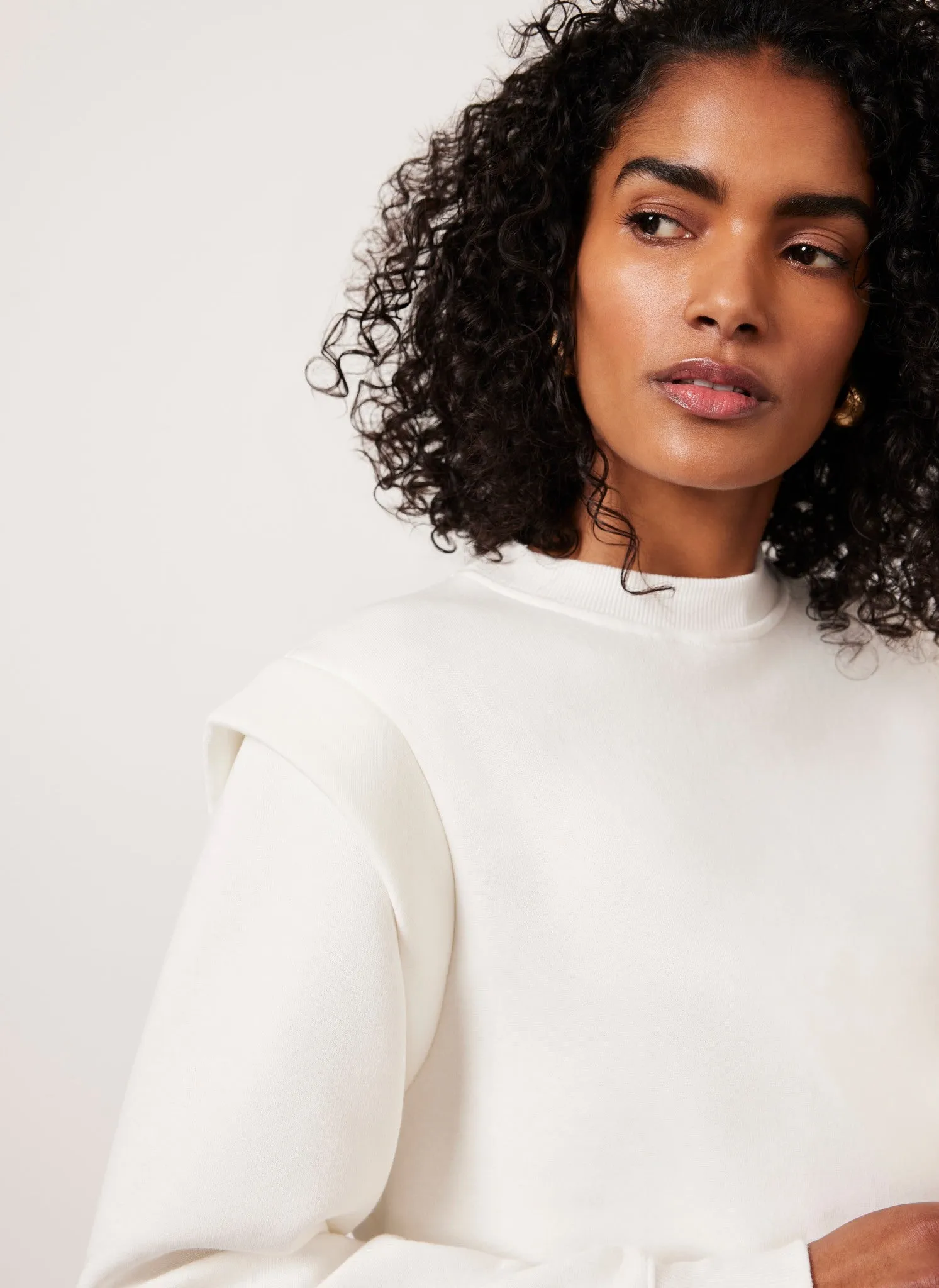 White Cotton Extended Shoulder Sweatshirt sold by Mint Velvet product image thumbnail 3