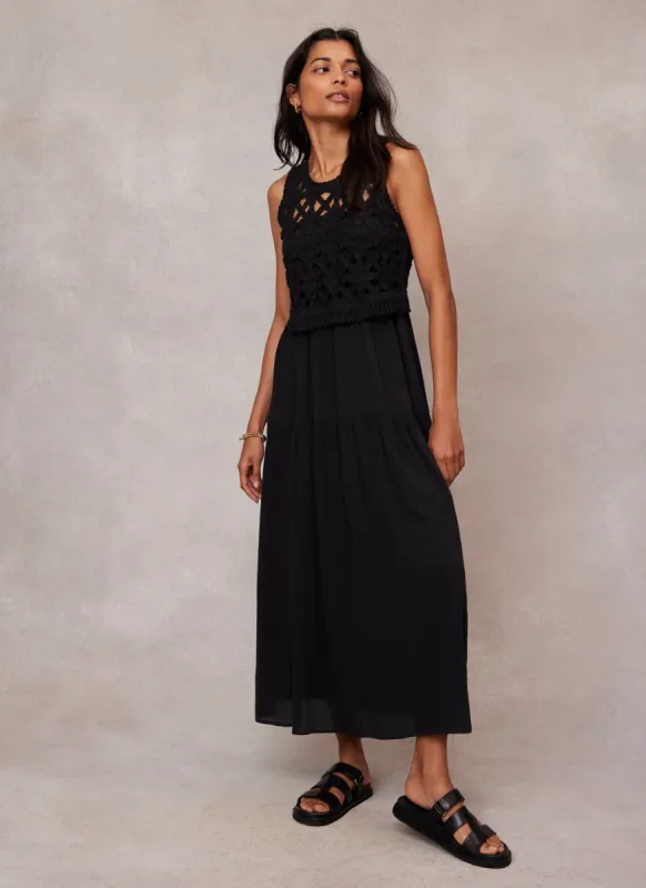 Black Crochet Cotton Midi Dress sold by Mint Velvet
