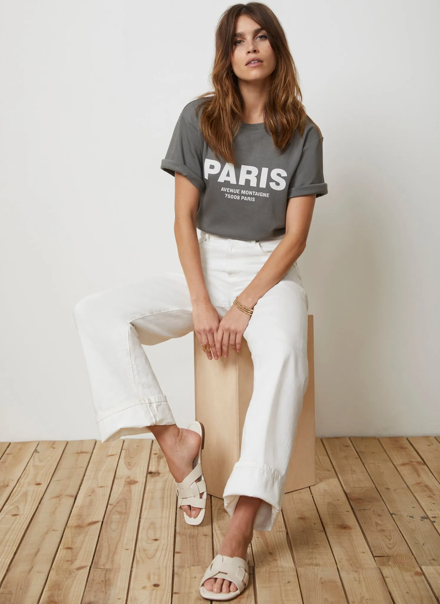 Khaki Paris Slogan T-Shirt sold by Mint Velvet product image thumbnail 2