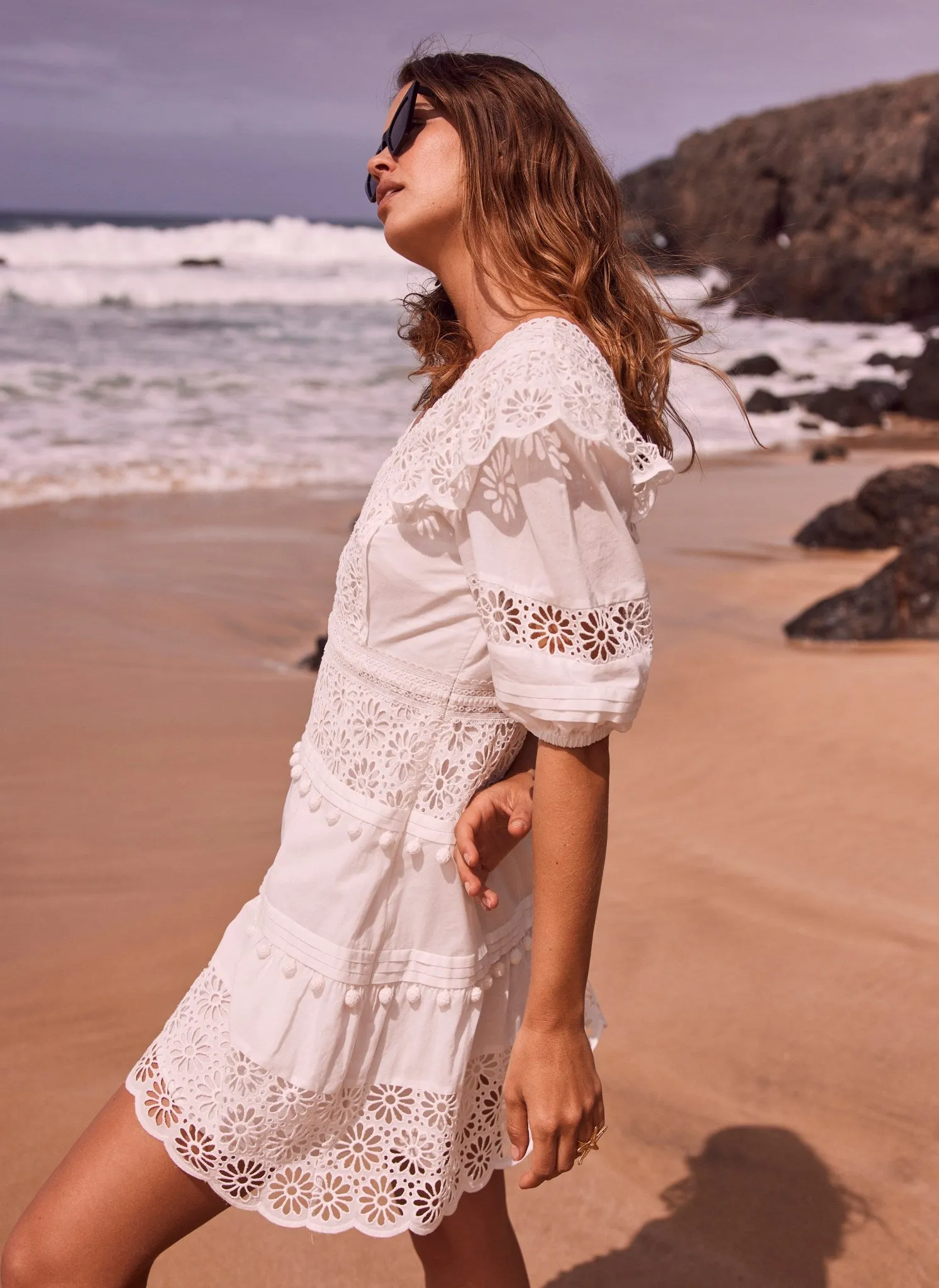 White Floral Broderie Mini Dress sold by Mint Velvet product image thumbnail 2