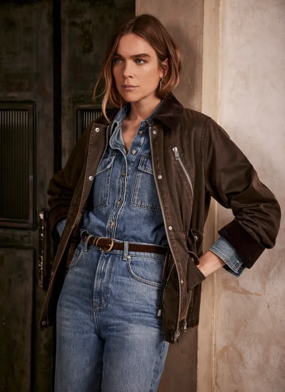 Brown Distressed Wax Cotton Blend Jacket sold by Mint Velvet
