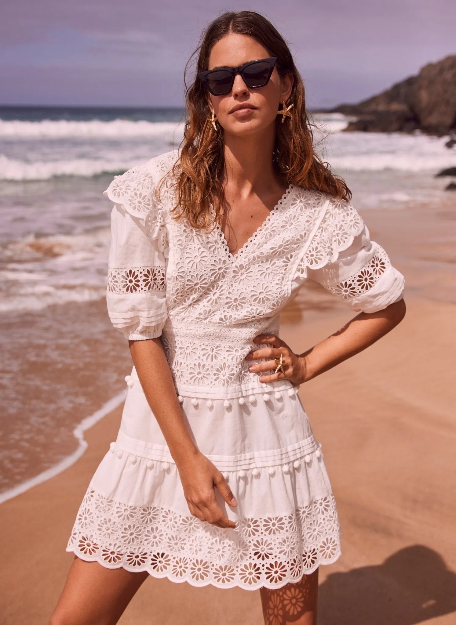 White Floral Broderie Mini Dress sold by Mint Velvet product image thumbnail 3