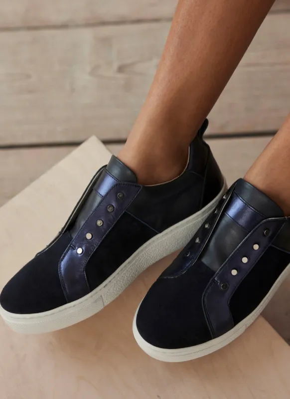 Navy Suede Metallic Trainers sold by Mint Velvet