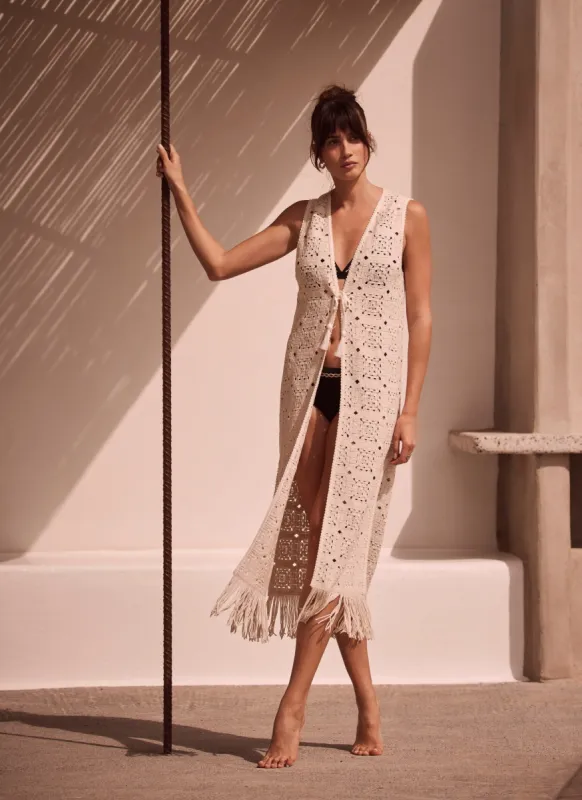 Cream Crochet Cotton Longline Waistcoat sold by Mint Velvet