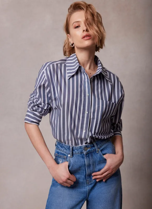 Grey Cropped Striped Shirt sold by Mint Velvet