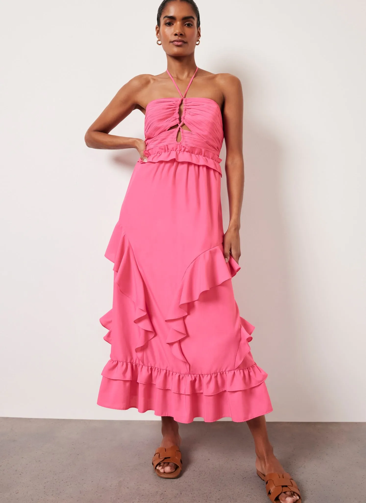 Pink Ruffle Halter Midi Dress sold by Mint Velvet product image thumbnail 5