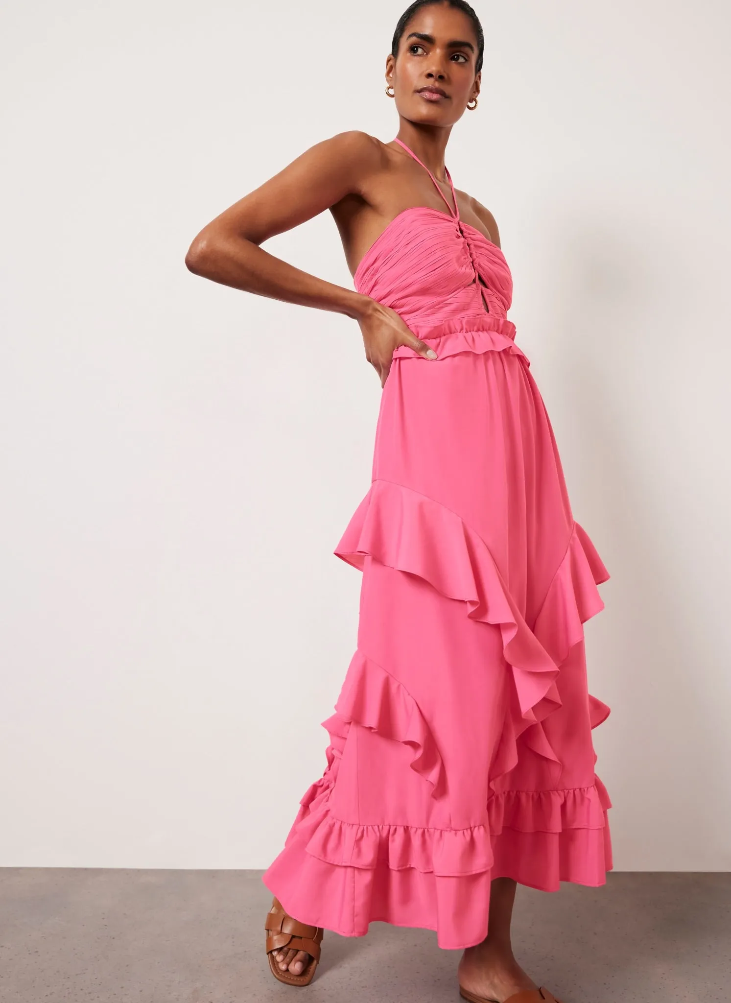 Pink Ruffle Halter Midi Dress sold by Mint Velvet product image thumbnail 2