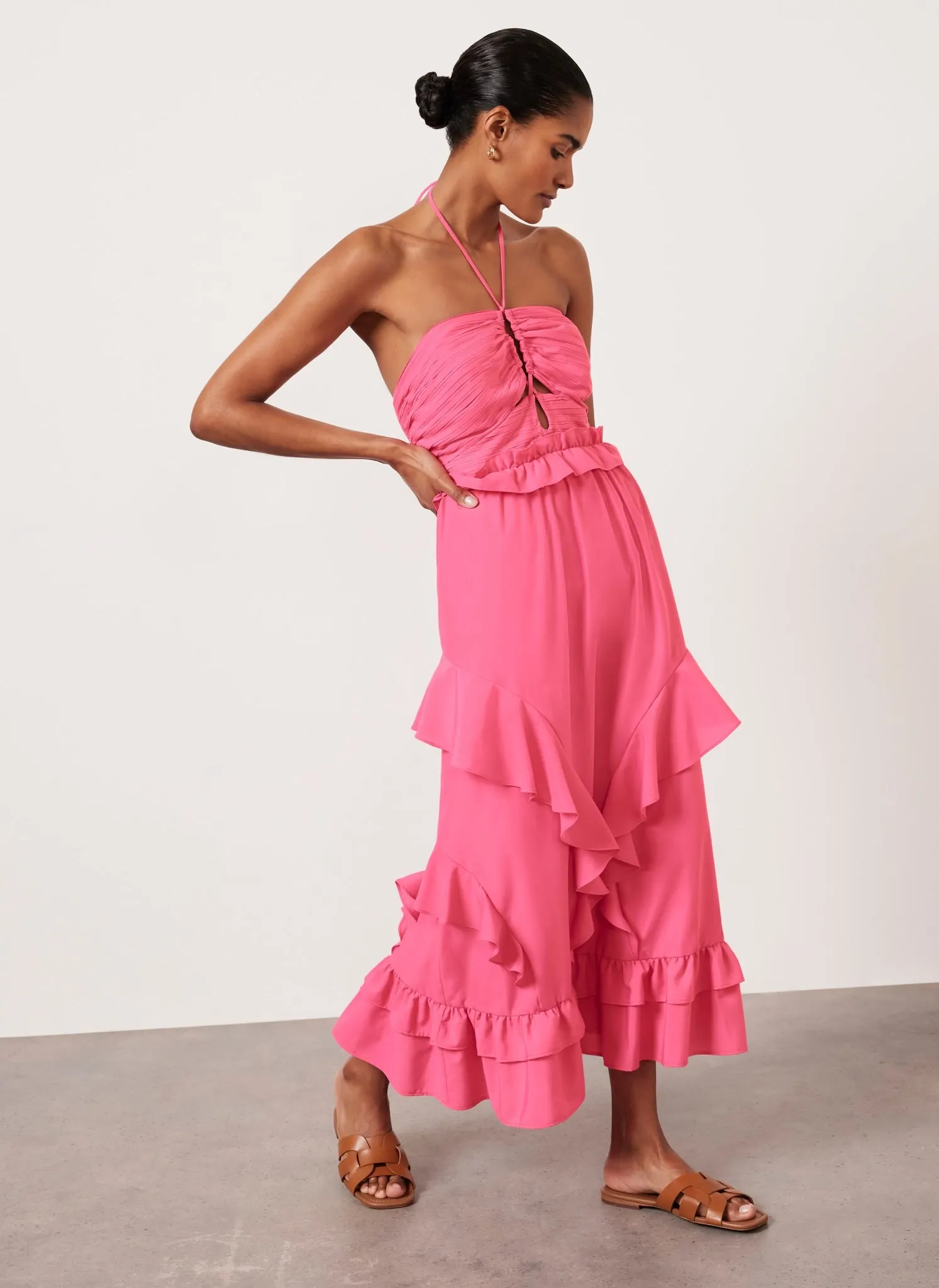 Pink Ruffle Halter Midi Dress sold by Mint Velvet product image thumbnail 3