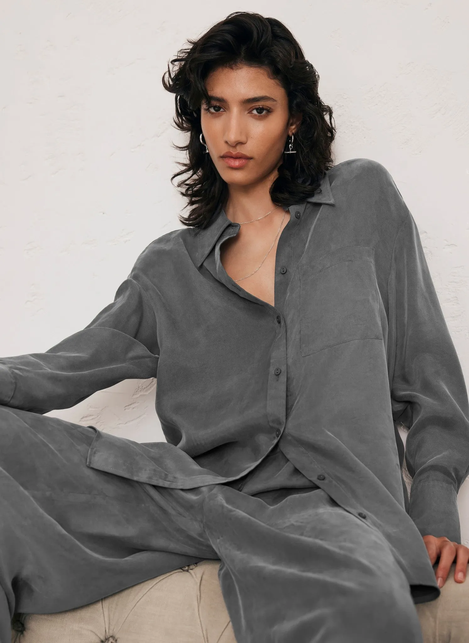 Grey Oversized Long Sleeved Shirt sold by Mint Velvet product image thumbnail 2