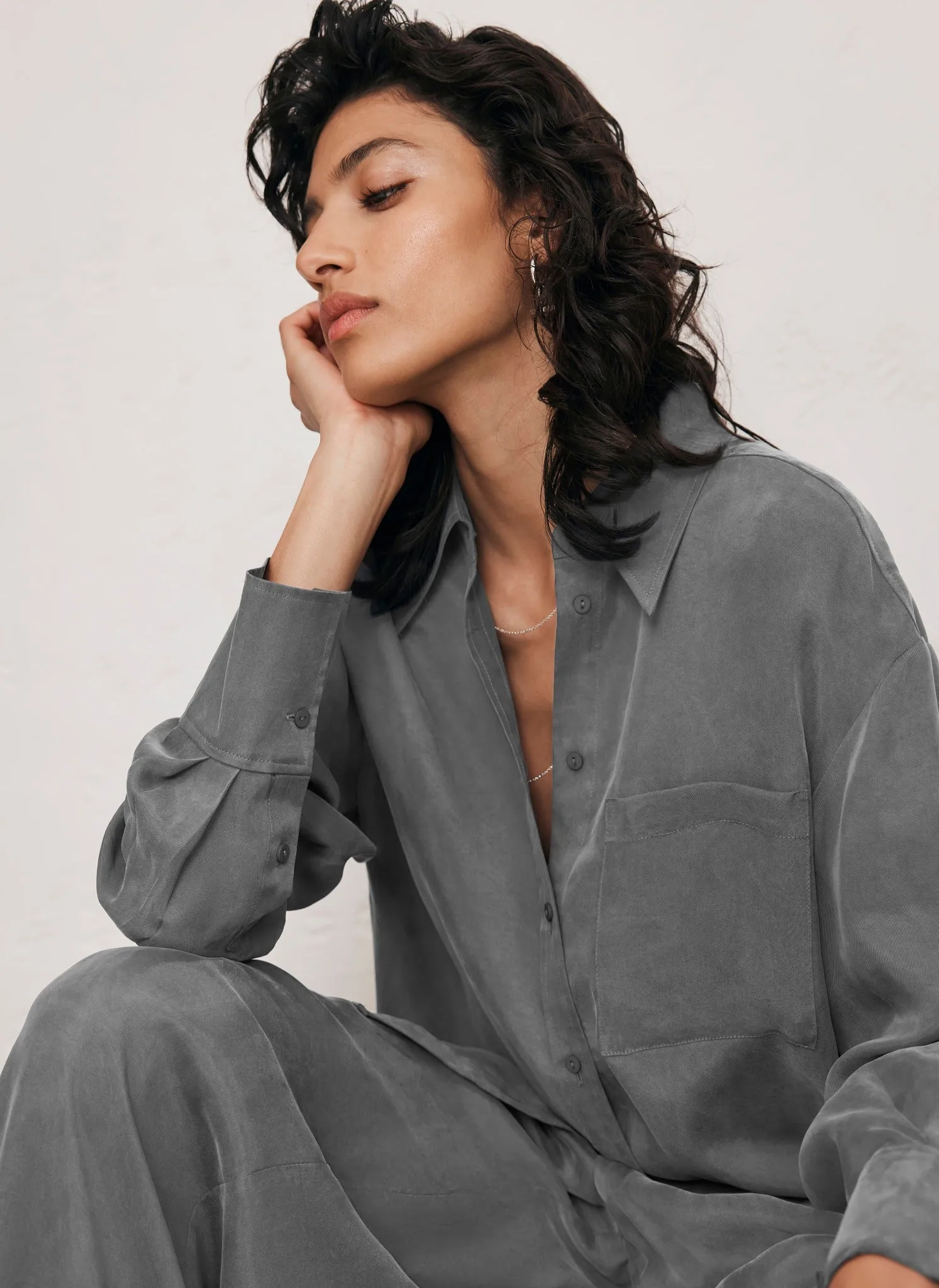 Grey Oversized Long Sleeved Shirt sold by Mint Velvet product image thumbnail 4
