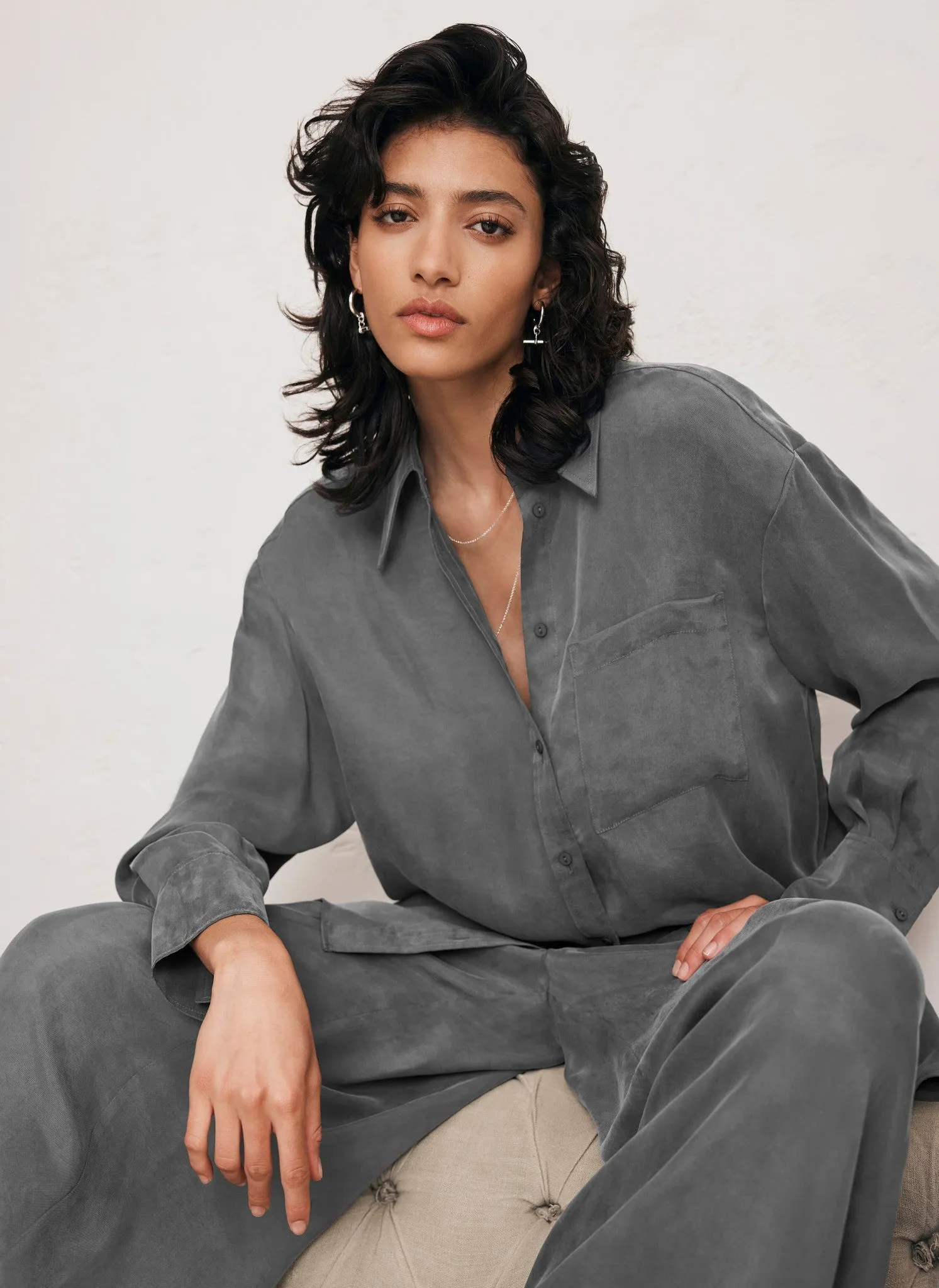 Grey Oversized Long Sleeved Shirt sold by Mint Velvet product image thumbnail 5