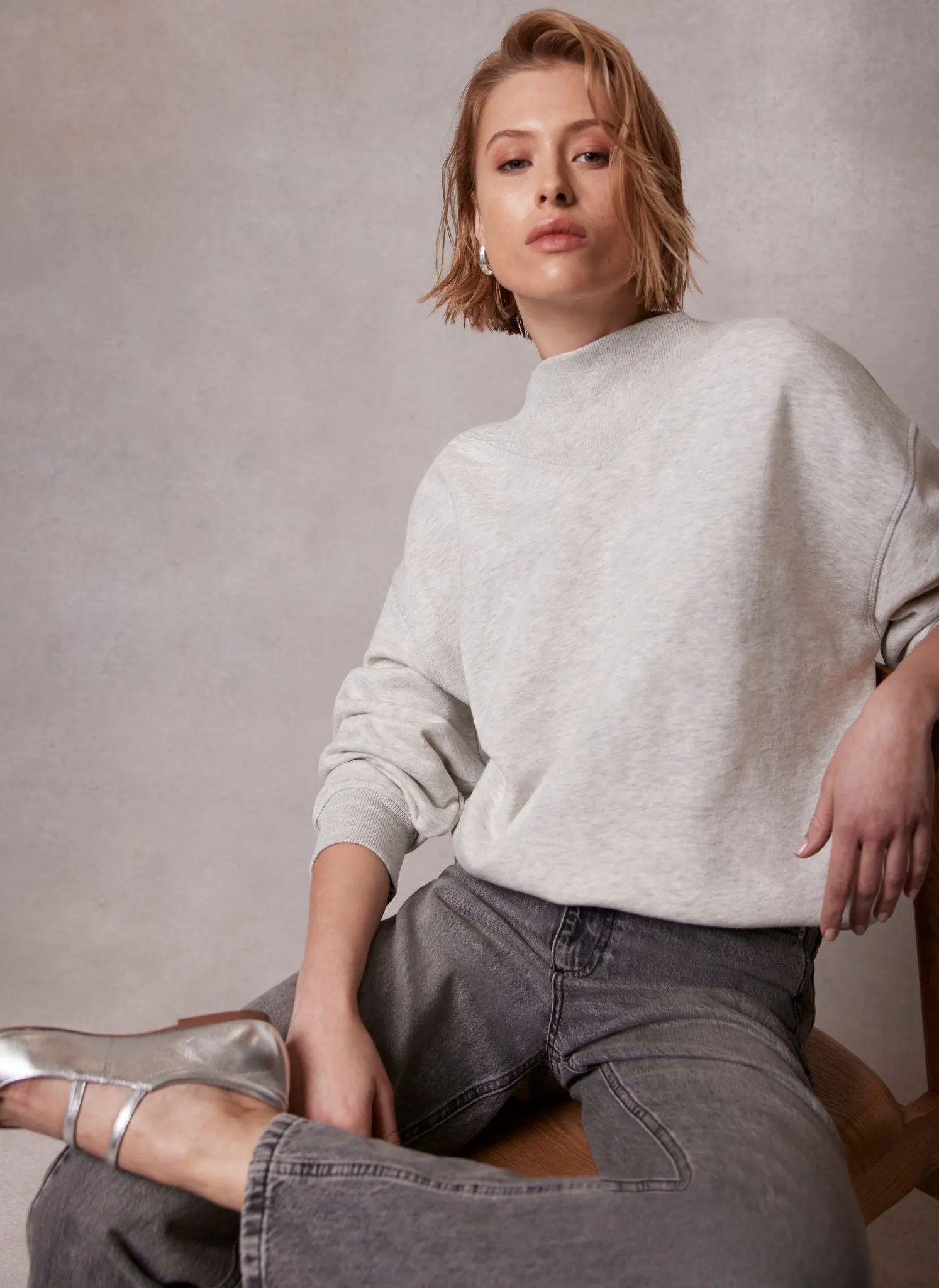 Grey Ribbed High Neck Sweatshirt sold by Mint Velvet