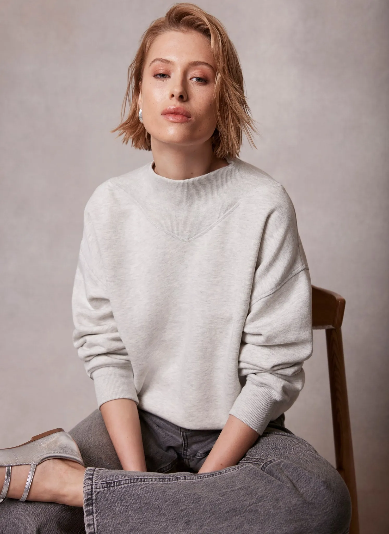 Grey Ribbed High Neck Sweatshirt sold by Mint Velvet product image thumbnail 4